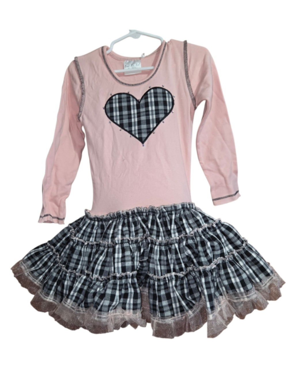 Girls Ooh! La, La! Couture Plaid Heart Dress Size 4 Pink Black